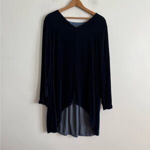 Cut-Loose Blue Silk Blend Velvet Long Sleeve Tunic Top
